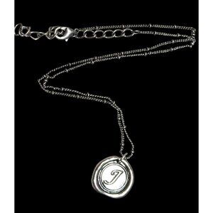 Rustic Letter J Wax Seal Style Silver Tone Pendant Necklace